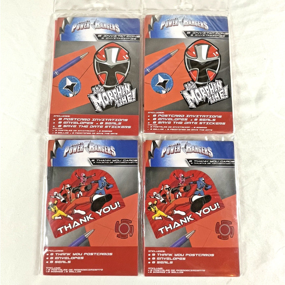 Power Rangers Morphin Time Birthday Supplies 16 Invitations & Thank You Notes - Picture 1 of 6